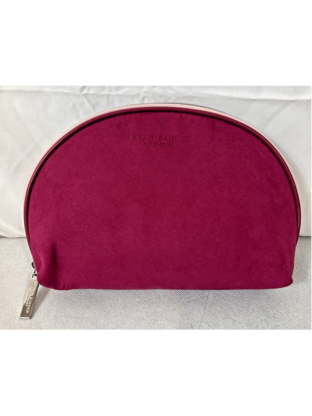 Ralph Lauren Cosmetic Bag Dark Pink Suede Travel Makeup Clutch Accessory Pouch